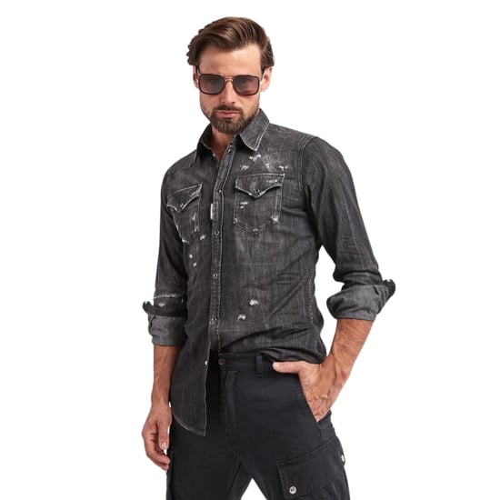 Camisa Vaquera Negra Clásica Estilo Western Desgastada De Dsquared2 - Image 6