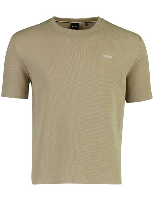 Camiseta BOSS negra de cuello redondo textura de gofre beige - Image 1