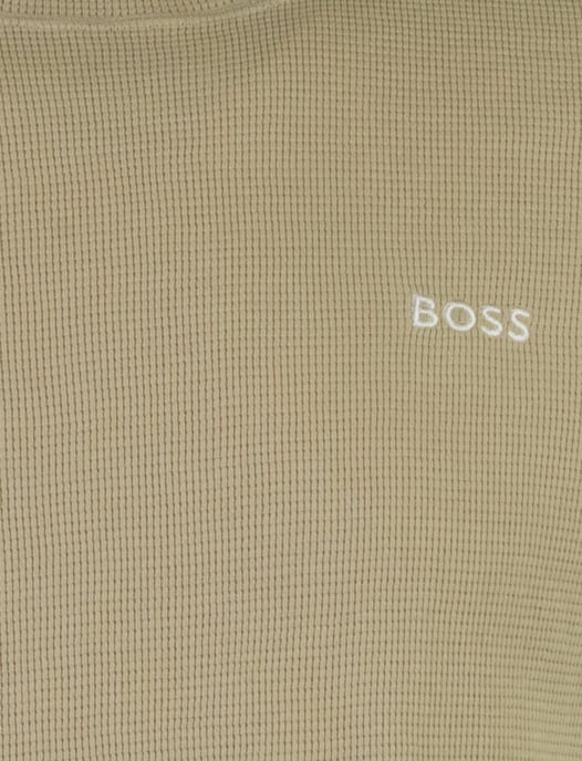 Camiseta BOSS negra de cuello redondo textura de gofre beige - Image 3