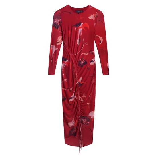 Vestido Midi Rojo Ajustado De Malla Fruncida De Ted Baker Jazzy - Image 1