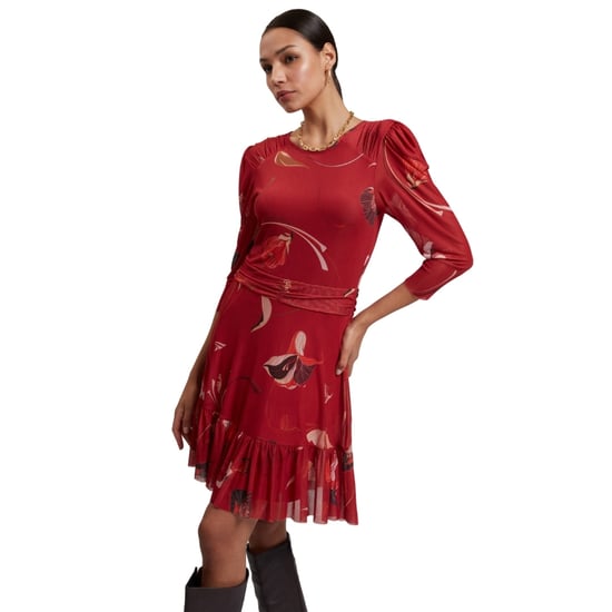 Minivestido Rojo De Malla Con Hombros Fruncidos Estilo Skater De Ted Baker - Image 2