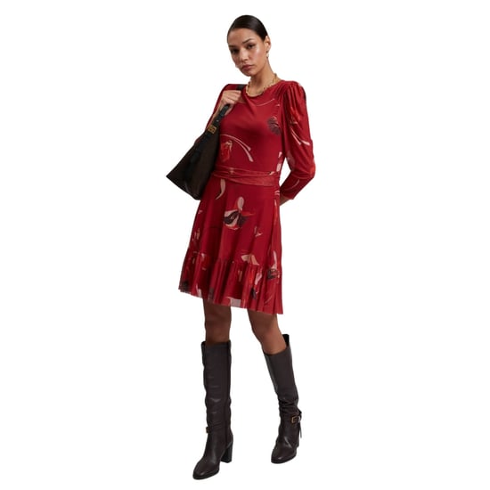 Minivestido Rojo De Malla Con Hombros Fruncidos Estilo Skater De Ted Baker - Image 3