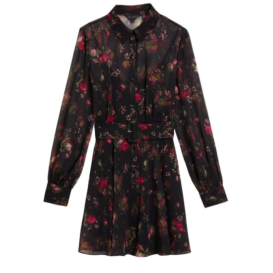 Vestido Negro De Manga Larga Con Cuello Estampado Y Botones, Modelo Ebene De Ted Baker - Image 1