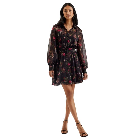 Vestido Negro De Manga Larga Con Cuello Estampado Y Botones, Modelo Ebene De Ted Baker - Image 3