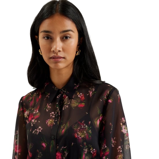 Vestido Negro De Manga Larga Con Cuello Estampado Y Botones, Modelo Ebene De Ted Baker - Image 4