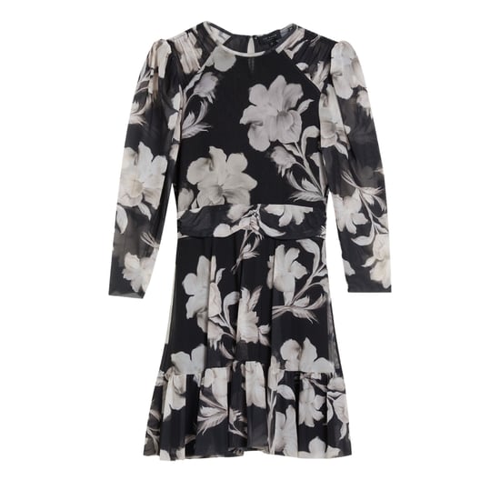 Minivestido Negro De Malla Con Hombros Fruncidos Carmel De Ted Baker - Image 1
