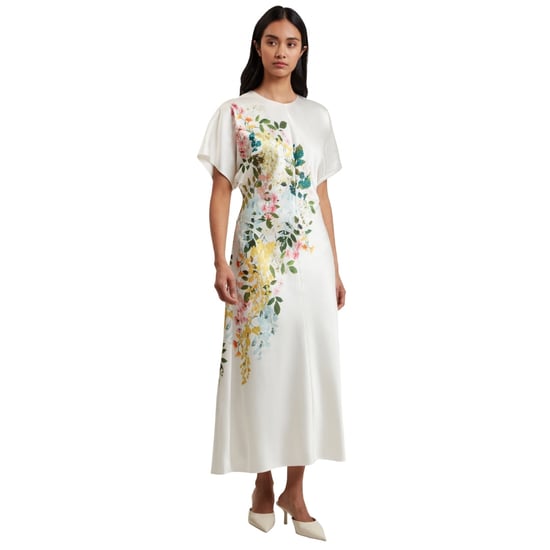 Vestido Columna Color Marfil Con Mangas Holgadas Y Corte Entallado De Ted Baker Myzan - Image 2