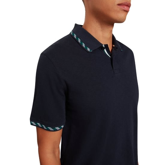 Polo Azul Marino De Jacquard Con Estampado A Cuadros De Ted Baker Ss - Image 4