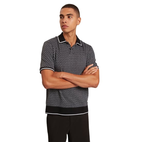 Polo Negro Texturizado Geométrico De Manga Corta Regular De Ted Baker - Image 3