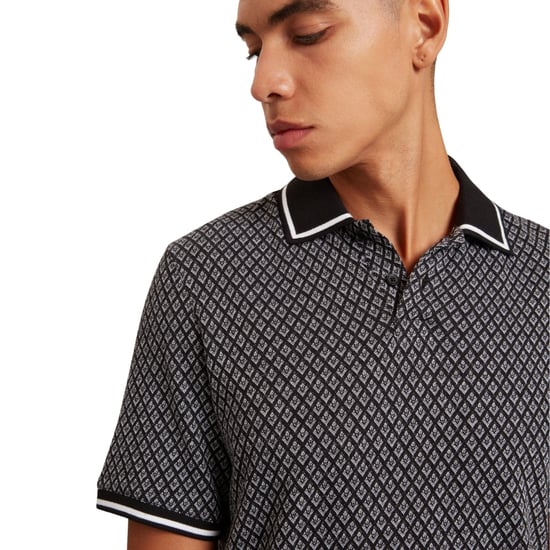 Polo Negro Texturizado Geométrico De Manga Corta Regular De Ted Baker - Image 5