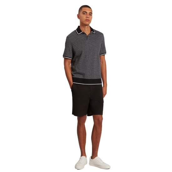 Polo Negro Texturizado Geométrico De Manga Corta Regular De Ted Baker - Image 6