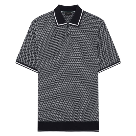 Polo Azul Marino Con Textura Geométrica Regular De Manga Corta De Ted Baker - Image 1