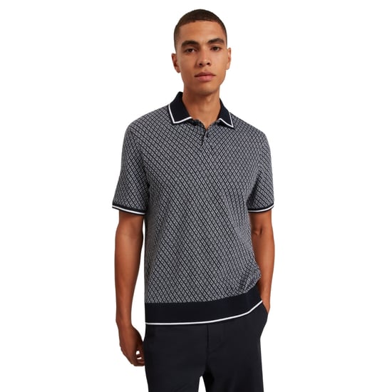 Polo Azul Marino Con Textura Geométrica Regular De Manga Corta De Ted Baker - Image 3
