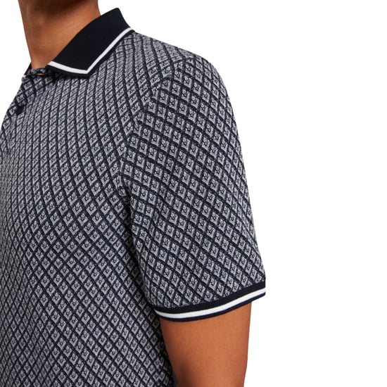 Polo Azul Marino Con Textura Geométrica Regular De Manga Corta De Ted Baker - Image 4