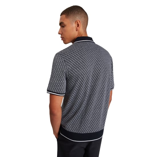 Polo Azul Marino Con Textura Geométrica Regular De Manga Corta De Ted Baker - Image 5
