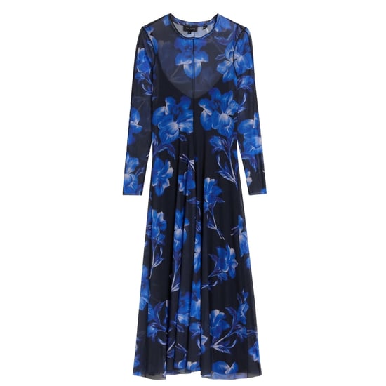 Vestido Midi Azul Estampado De Manga Larga Con Malla Rozeen De Ted Baker - Image 1