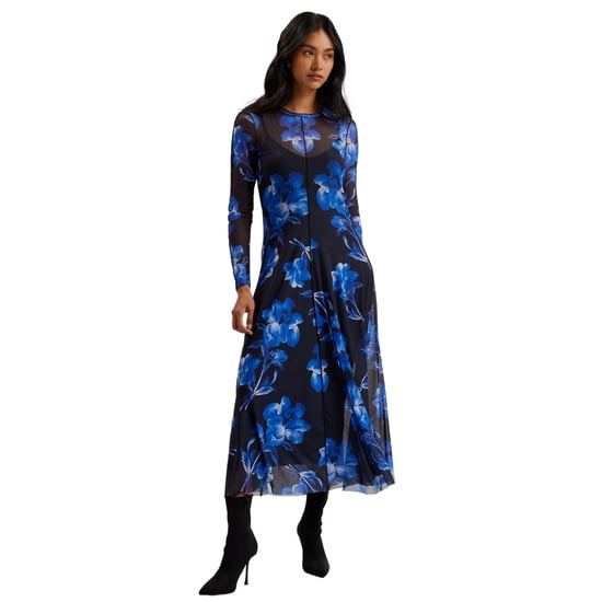 Vestido Midi Azul Estampado De Manga Larga Con Malla Rozeen De Ted Baker - Image 2