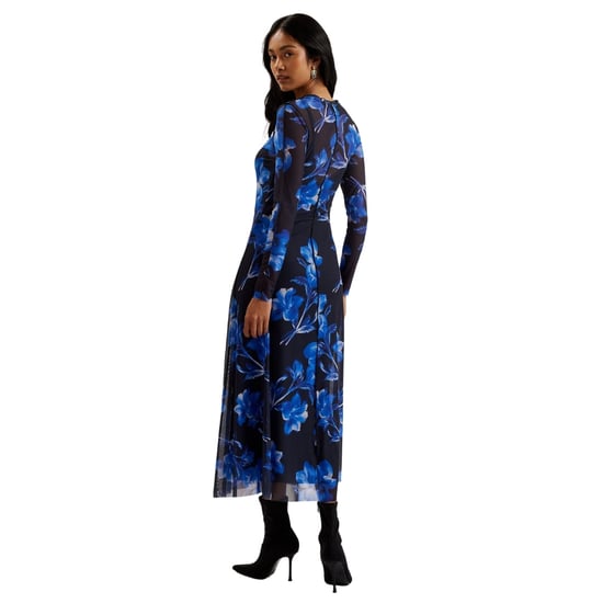 Vestido Midi Azul Estampado De Manga Larga Con Malla Rozeen De Ted Baker - Image 3