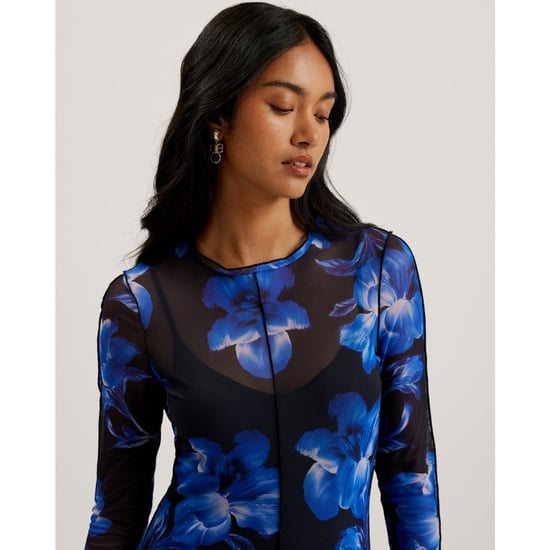 Vestido Midi Azul Estampado De Manga Larga Con Malla Rozeen De Ted Baker - Image 4