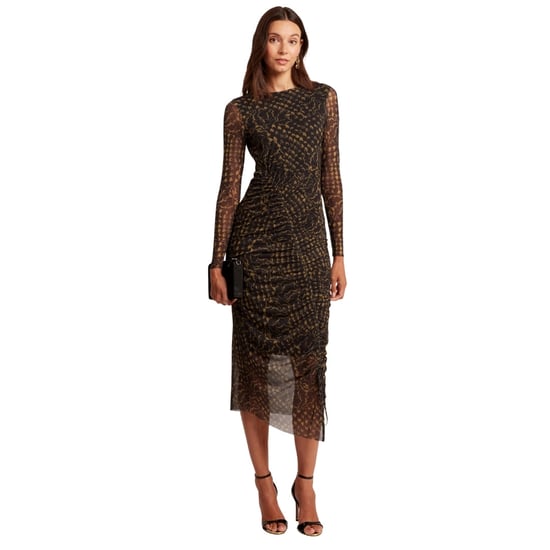 Vestido Midi De Malla Fruncida De Ted Baker Con Abertura Negra - Image 2