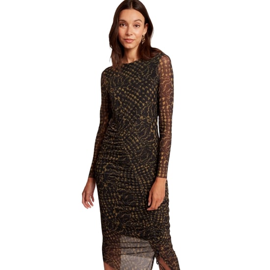 Vestido Midi De Malla Fruncida De Ted Baker Con Abertura Negra - Image 3