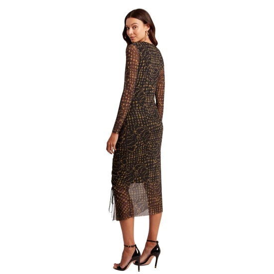 Vestido Midi De Malla Fruncida De Ted Baker Con Abertura Negra - Image 4