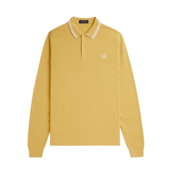 Camisa Polo De Manga Larga Con Cuello De Doble Ribete Y Estampado De Panal De Abeja De Fred Perry, Color Negro - Image 1