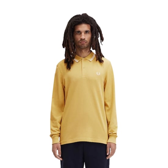 Camisa Polo De Manga Larga Con Cuello De Doble Ribete Y Estampado De Panal De Abeja De Fred Perry, Color Negro - Image 3