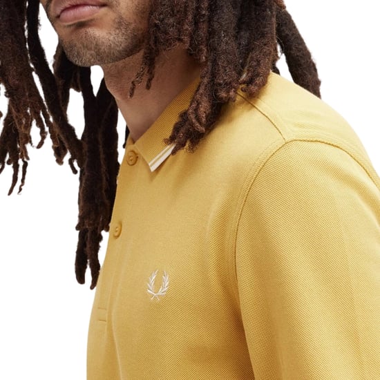 Camisa Polo De Manga Larga Con Cuello De Doble Ribete Y Estampado De Panal De Abeja De Fred Perry, Color Negro - Image 5