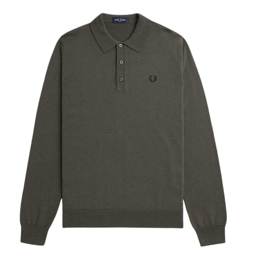 Polo De Punto De Manga Larga Verde Liso Fred Perry - Image 1
