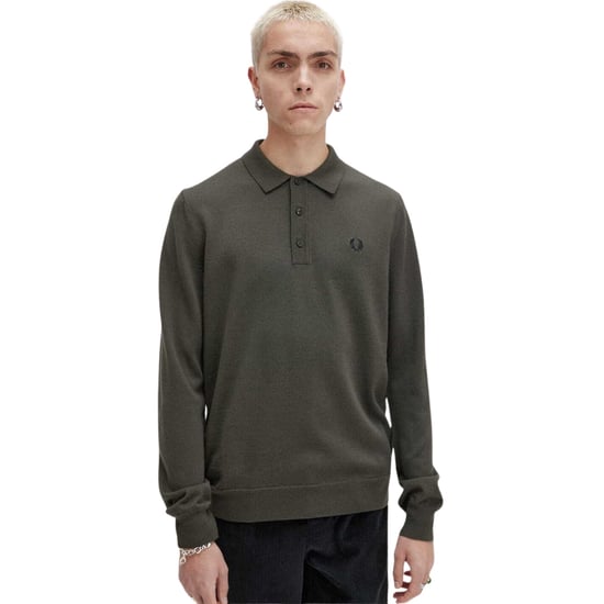 Polo De Punto De Manga Larga Verde Liso Fred Perry - Image 2