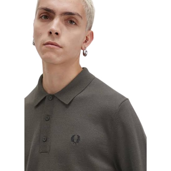 Polo De Punto De Manga Larga Verde Liso Fred Perry - Image 3
