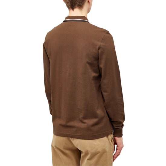 Camisa Polo De Manga Larga Fred Perry Negra Con Cuello De Doble Ribete Color Tabaco Quemado - Image 3
