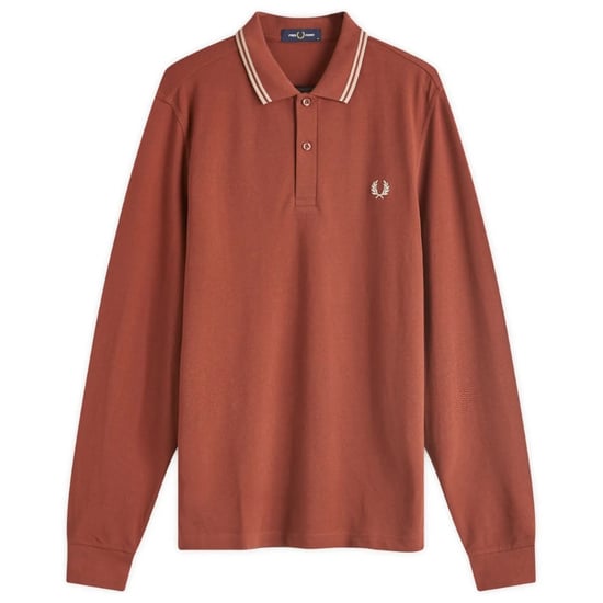 Camisa Polo De Manga Larga Color Marrón Whisky Con Cuello Bicolor Negro De Fred Perry - Image 1