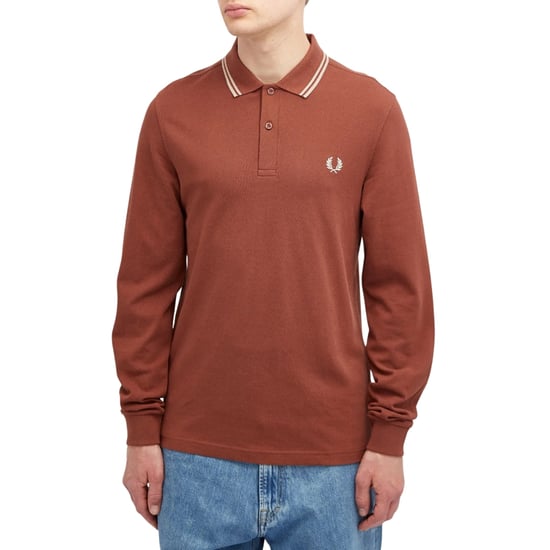 Camisa Polo De Manga Larga Color Marrón Whisky Con Cuello Bicolor Negro De Fred Perry - Image 2