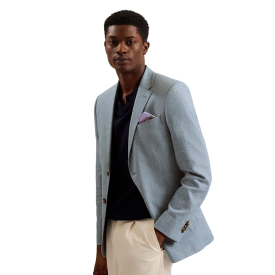 Chaqueta Tipo Blazer Azul De Algodón Y Lino Damasco Ajustado De Ted Baker - Image 3