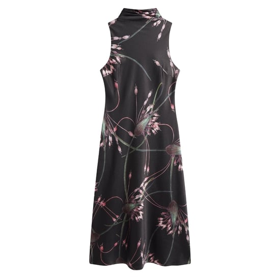 Vestido Negro Midi Lencero Con Cuello Drapeado Estampado Antua De Ted Baker - Image 1