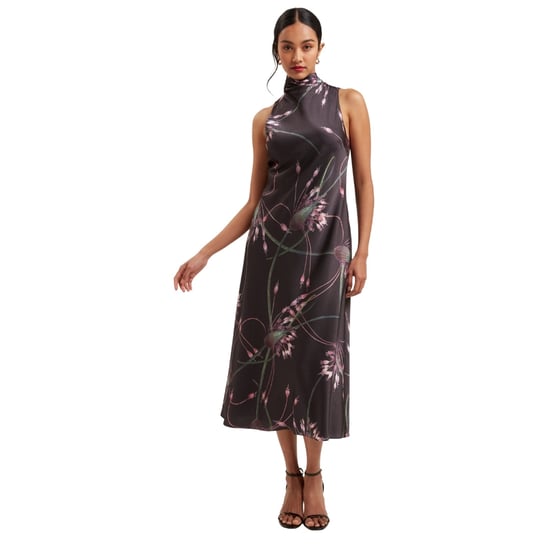 Vestido Negro Midi Lencero Con Cuello Drapeado Estampado Antua De Ted Baker - Image 2