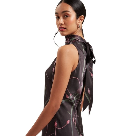 Vestido Negro Midi Lencero Con Cuello Drapeado Estampado Antua De Ted Baker - Image 3