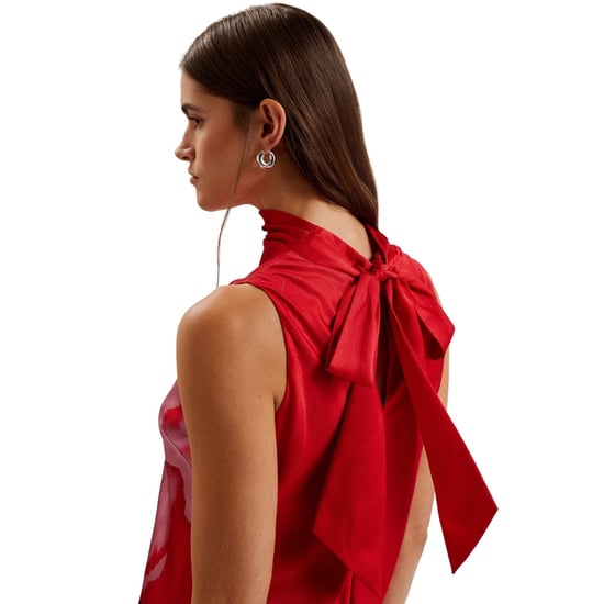 Vestido Lencero Rojo Midi Con Cuello Drapeado Estampado Aliara De Ted Baker - Image 3