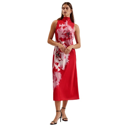 Vestido Lencero Rojo Midi Con Cuello Drapeado Estampado Aliara De Ted Baker - Image 4