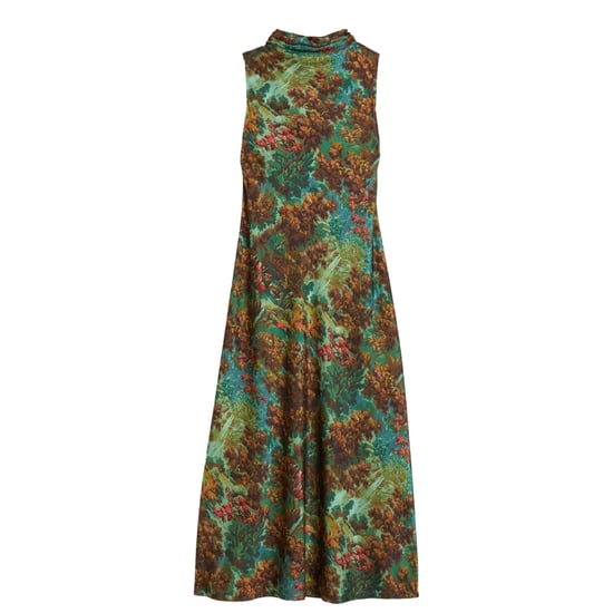 Vestido Lencero Midi Verde Con Cuello Drapeado Estampado Eyva De Ted Baker - Image 1