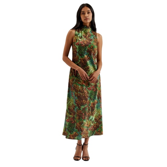 Vestido Lencero Midi Verde Con Cuello Drapeado Estampado Eyva De Ted Baker - Image 2