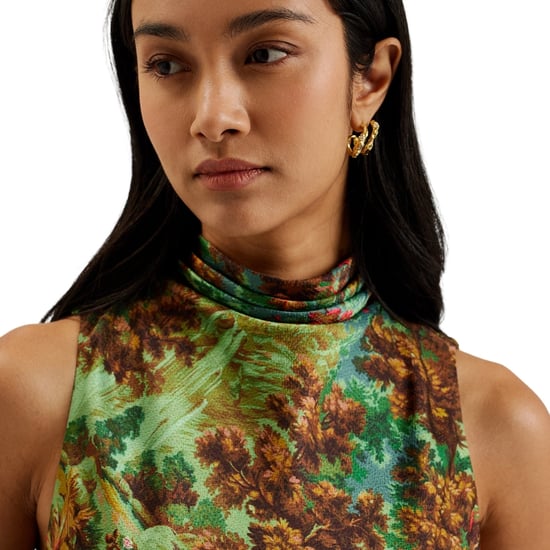 Vestido Lencero Midi Verde Con Cuello Drapeado Estampado Eyva De Ted Baker - Image 4