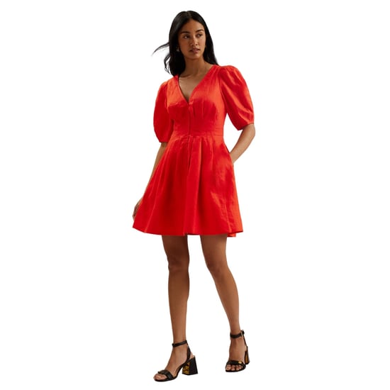 Minivestido Rojo De Lino Con Mangas Abullonadas De Ted Baker Koyo - Image 6