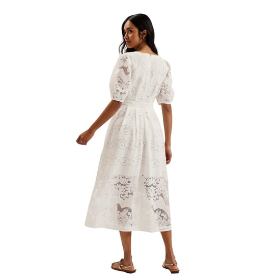 Vestido Midi Blanco De Manga Abullonada Con Encaje Agnel De Ted Baker - Image 4