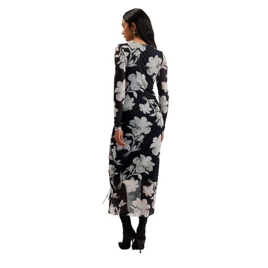 Vestido Negro Ajustado Fruncido De Malla Estampada Marliyy De Ted Baker - Image 4