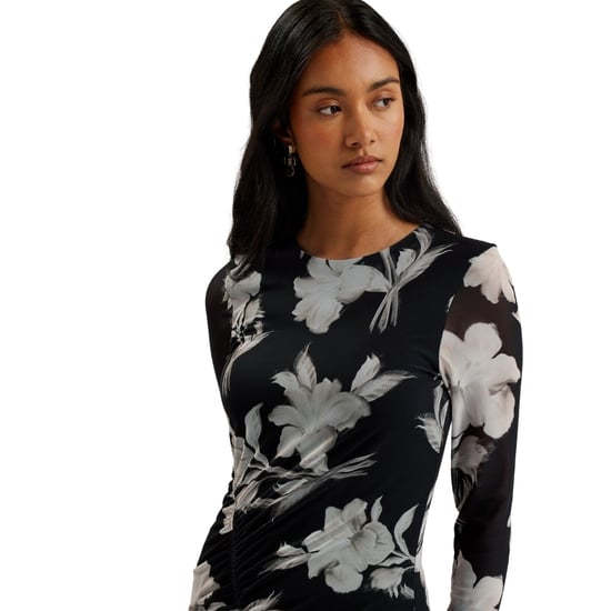 Vestido Negro Ajustado Fruncido De Malla Estampada Marliyy De Ted Baker - Image 5