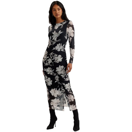 Vestido Negro Ajustado Fruncido De Malla Estampada Marliyy De Ted Baker - Image 6