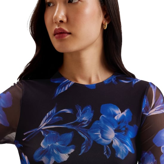 Vestido Azul Ajustado De Malla Estampada Marliyy De Ted Baker - Image 4